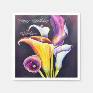 Serviette En Papier Aquarelle Calla Lillies peinte à la main