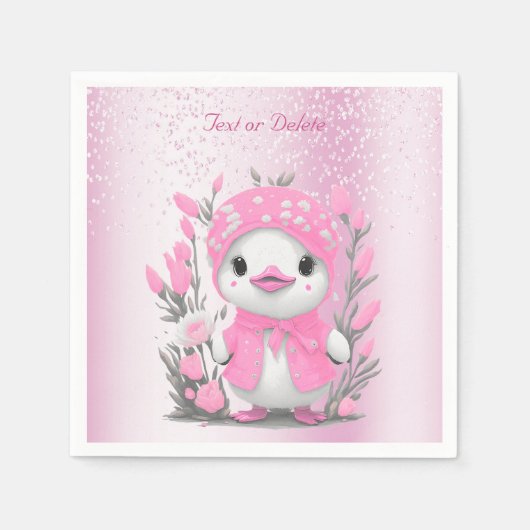 Serviette En Papier Aquarelle Canard Fleurs roses serviettes (Devant)