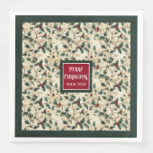 Serviette En Papier Aquarelle canneberge rouge saint baies vert profon (Devant)