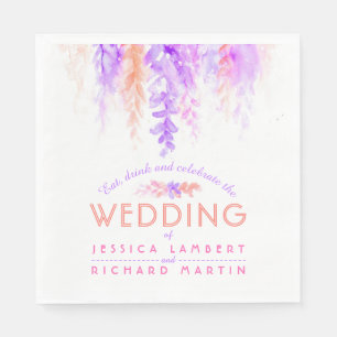 Serviette En Papier Aquarelle cascade violet orange mariage serviettes