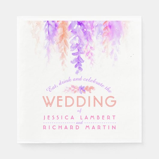 Serviette En Papier Aquarelle cascade violet orange mariage serviettes (Devant)
