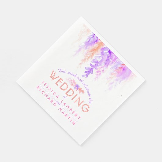 Serviette En Papier Aquarelle cascade violet orange mariage serviettes (Coin)