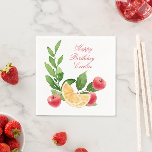 Serviette En Papier Aquarelle Cerises et Orange Slices Papier Napkin (En situation)