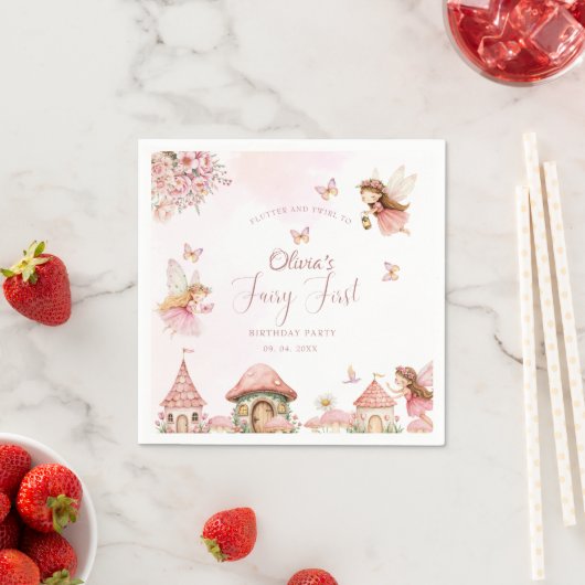 Serviette En Papier Aquarelle Champignons Fée 1ère forêt d'anniversair (En situation)