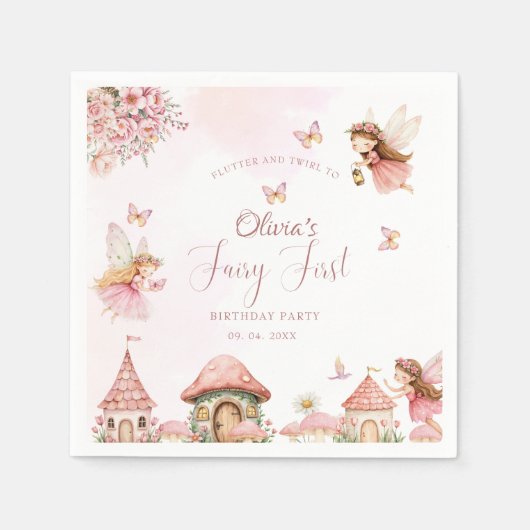Serviette En Papier Aquarelle Champignons Fée 1ère forêt d'anniversair (Devant)