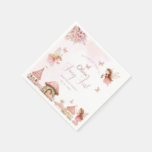 Serviette En Papier Aquarelle Champignons Fée 1ère forêt d'anniversair (Coin)