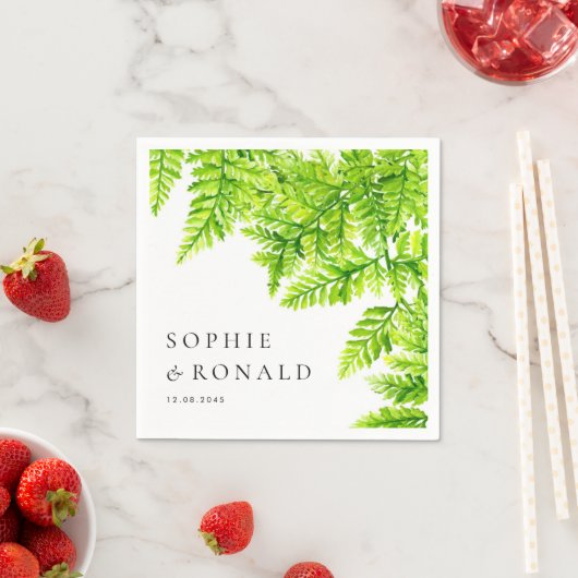 Serviette En Papier Aquarelle Chartreuse Green Fern Feuille Mariage (En situation)