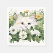 Serviette En Papier Aquarelle Chat Blanc Dans Les Faisceaux (Devant)