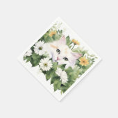 Serviette En Papier Aquarelle Chat Blanc Dans Les Faisceaux (Coin)