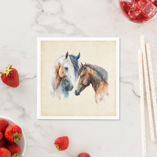 Serviette En Papier Aquarelle Chevaux Boho Déchirer Peinture (En situation)