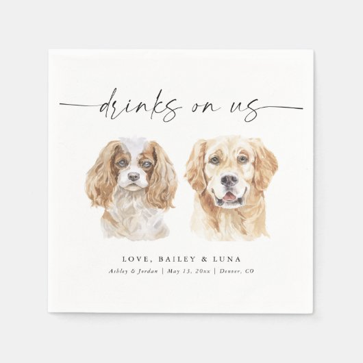 Serviette En Papier Aquarelle Chien Signature Boissons Mariage Napkins (Devant)