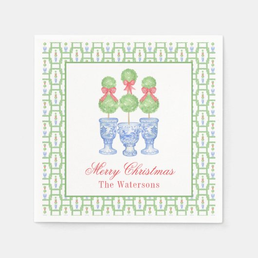 Serviette En Papier Aquarelle Chinoiserie Christmas Bow Topift Cadeau (Devant)