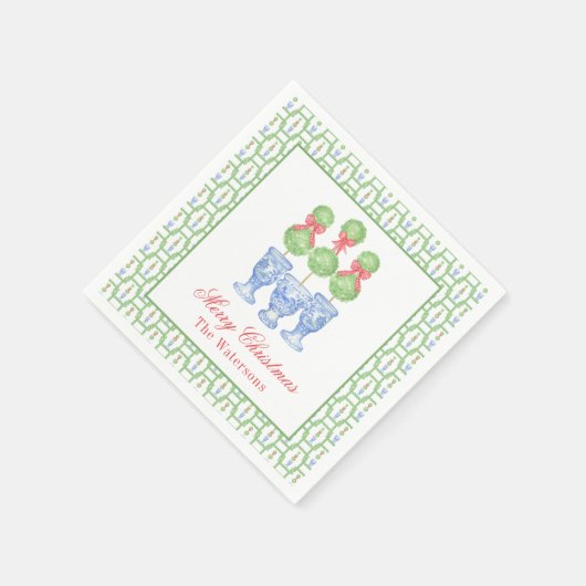 Serviette En Papier Aquarelle Chinoiserie Christmas Bow Topift Cadeau (Coin)