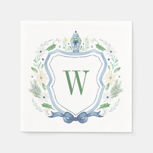 Serviette En Papier Aquarelle Chinoiserie Ginger Jar Monogram Crest (Devant)