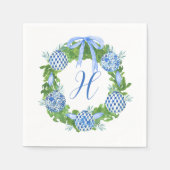Serviette En Papier Aquarelle Chinoiserie Wreath Noël Monogramme (Devant)