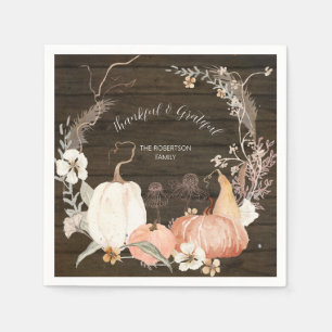 Serviette En Papier Aquarelle Chute Citrouille Floral Grateful Gratefu
