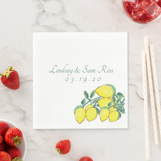 Serviette En Papier Aquarelle Citron Bunc Citrus Jaune Mariage (En situation)