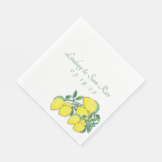 Serviette En Papier Aquarelle Citron Bunc Citrus Jaune Mariage (Coin)