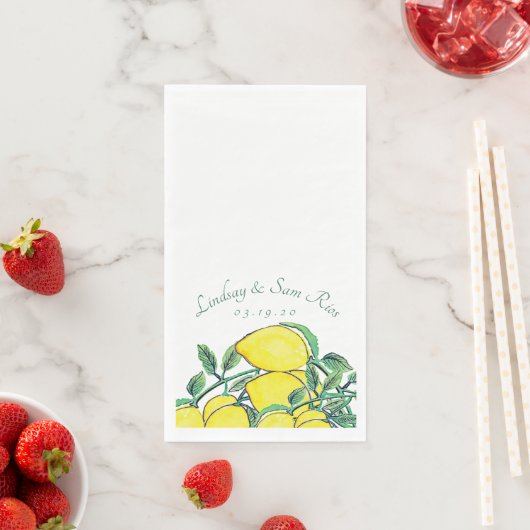 Serviette En Papier Aquarelle Citron Bunc Citrus Jaune Mariage (En situation)