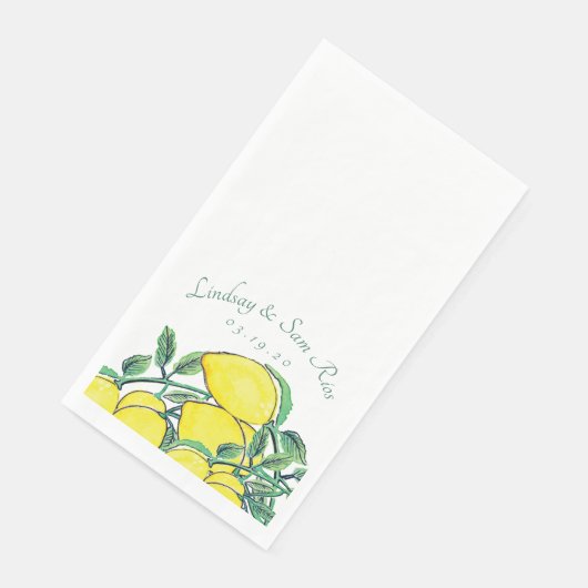 Serviette En Papier Aquarelle Citron Bunc Citrus Jaune Mariage (Coin)