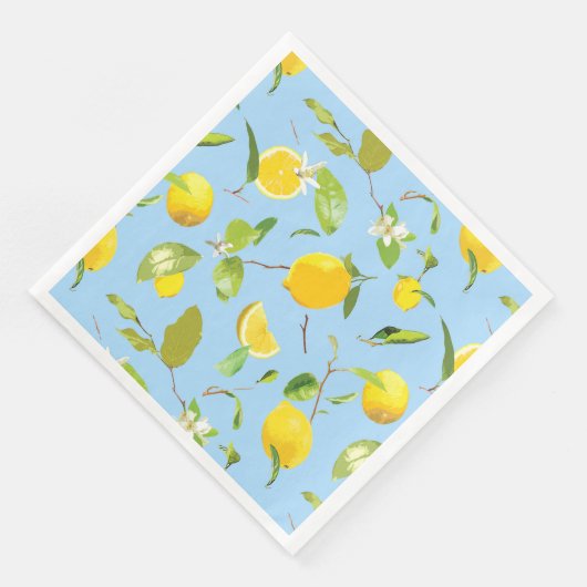 Serviette En Papier Aquarelle Citron et Feuilles 3 (Coin)