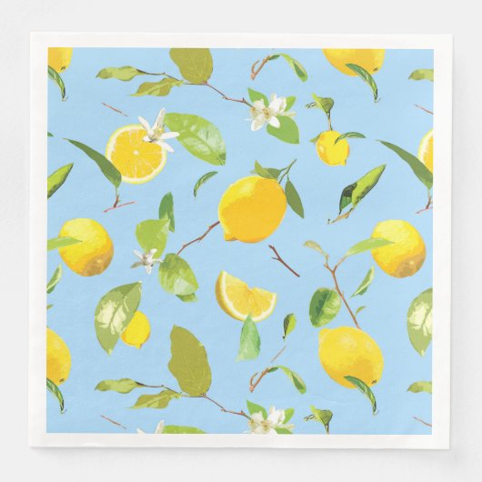 Serviette En Papier Aquarelle Citron et Feuilles 3 (Devant)