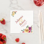 Serviette En Papier Aquarelle citron et serviettes à fleurs magenta (En situation)