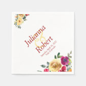 Serviette En Papier Aquarelle citron et serviettes à fleurs magenta (Devant)