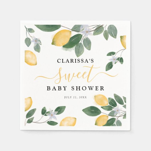 Serviette En Papier Aquarelle Citron et verdure Baby shower doux (Devant)