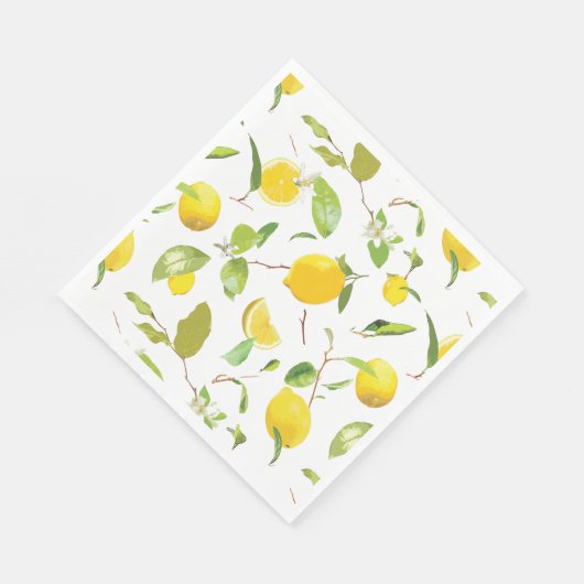 Serviette En Papier Aquarelle Citron & Feuilles 2 (Coin)