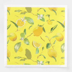 Serviette En Papier Aquarelle Citron & Feuilles 4