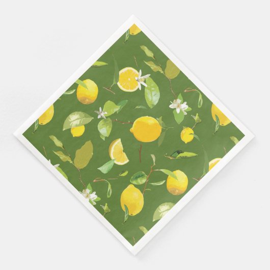 Serviette En Papier Aquarelle Citron & Feuilles 5 (Coin)
