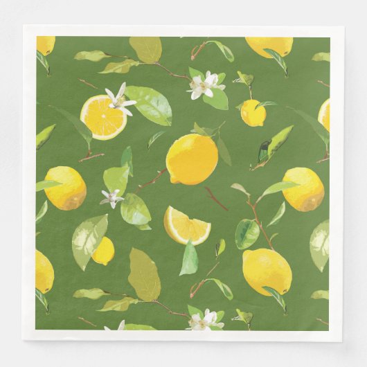 Serviette En Papier Aquarelle Citron & Feuilles 5 (Devant)