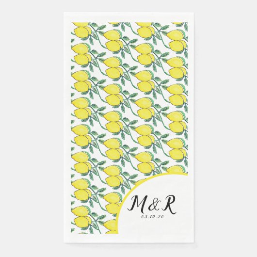 Serviette En Papier Aquarelle Citron vert Citrus Mariage jaune (Devant)