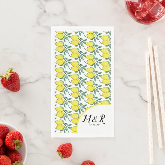 Serviette En Papier Aquarelle Citron vert Citrus Mariage jaune (En situation)