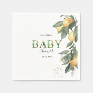 Serviette En Papier Aquarelle Citrons Baby shower vert
