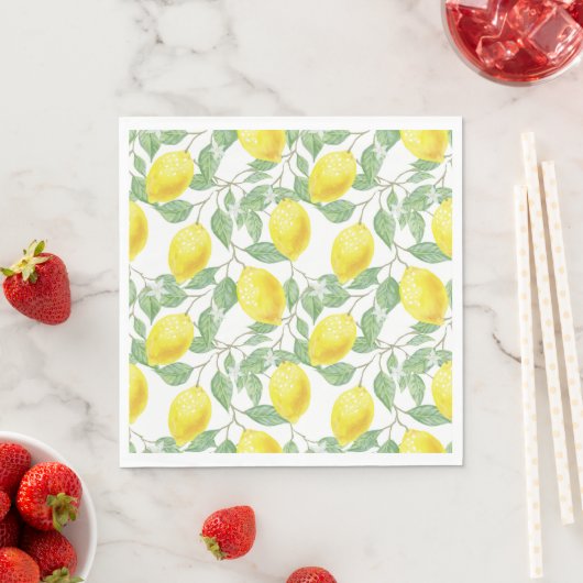Serviette En Papier Aquarelle Citrons Citrus Fruit Vert (En situation)