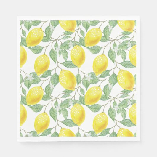 Serviette En Papier Aquarelle Citrons Citrus Fruit Vert (Devant)