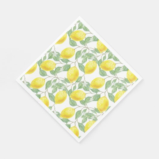 Serviette En Papier Aquarelle Citrons Citrus Fruit Vert (Coin)