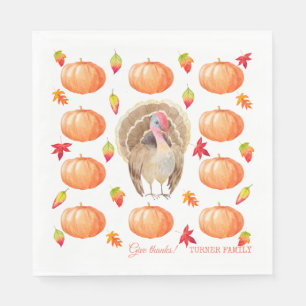 Serviette En Papier Aquarelle Citrouille Turquie Motif Thanksgiving