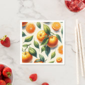 Serviette En Papier Aquarelle Citrus Orange Feuille Mariage (En situation)