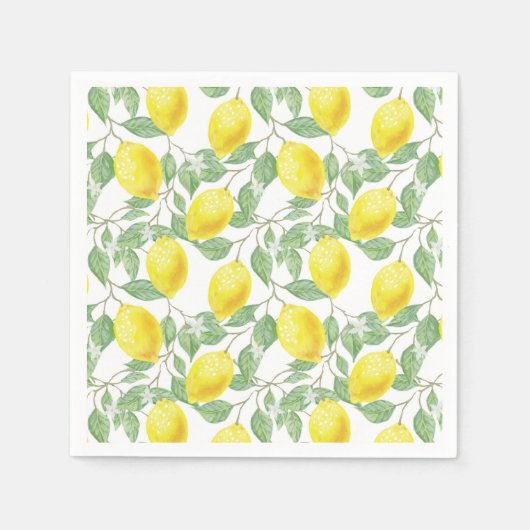 Serviette En Papier Aquarelle claire Citrons Citrus Verdure été (Devant)