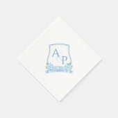 Serviette En Papier Aquarelle classique Blue Hydrangea Mariage Crest (Coin)