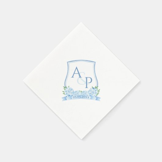 Serviette En Papier Aquarelle classique Blue Hydrangea Mariage Crest (Coin)