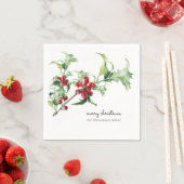 Serviette En Papier Aquarelle classique Noël Holly Berries Nom (En situation)