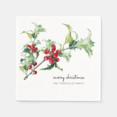 Serviette En Papier Aquarelle classique Noël Holly Berries Nom (Devant)