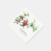 Serviette En Papier Aquarelle classique Noël Holly Berries Nom (Coin)