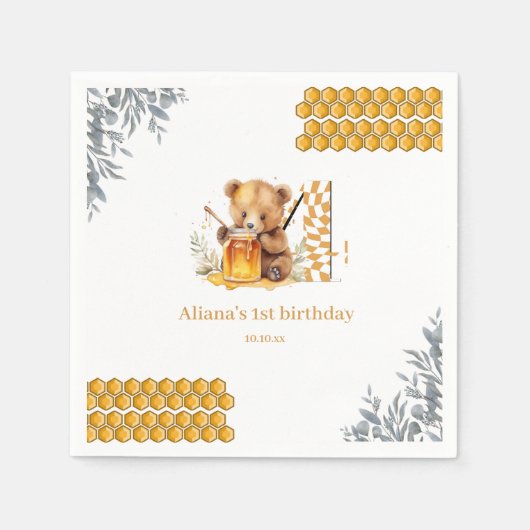 Serviette En Papier Aquarelle classique Ours Miel quatrième anniversai (Devant)