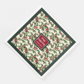 Serviette En Papier Aquarelle classique rouge vert holly berries servi (Coin)