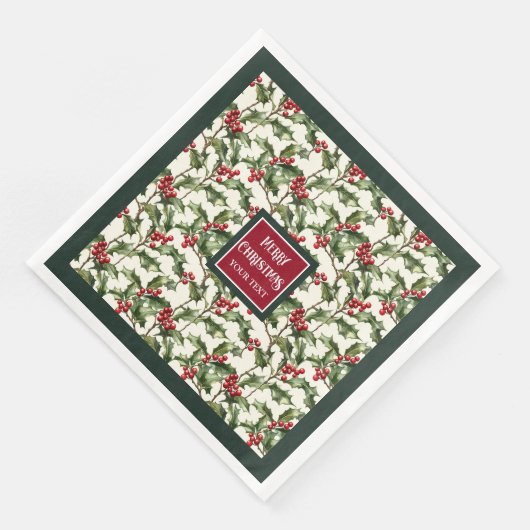 Serviette En Papier Aquarelle classique rouge vert holly berries servi (Coin)
